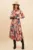 Rochie DY Fashion corai cu imprimeu floral mov si curea in talie