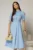 Rochie DY Fashion din poplin bleu cu guler dublu si nasture la guler