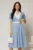 Rochie DY Fashion din poplin bleu cu guler in contrast si curea in talie
