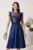 Rochie DY Fashion din satin albastra cu broderie la bust si pene la umeri