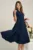 Rochie DY Fashion din stofa bleumarin cu nasturi si curea in talie