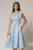 Rochie DY Fashion din tafta bleu cu floare ampla cu perla pe umar