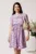 Rochie DY Fashion din viscoza lila cu imprimeu floral alb si cordon in talie