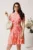 Rochie DY Fashion din viscoza roz cu imprimeu galben si cordon in talie