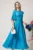 Rochie DY Fashion eleganta din voal albastra lunga cu accesoriu la bust