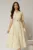 Rochie DY Fashion galbena cu buline cu decolteu si maneci petrecute
