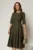 Rochie DY Fashion kaki cu funde pe bust si maneci trei sferturi