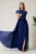 Rochie DY Fashion lunga albastra din tull fin cu pene la umeri