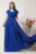 Rochie DY Fashion lunga albastra in clos din voal cu volanas la bust si crapatura pe picior