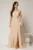 Rochie DY Fashion lunga bej de seara din voal creponat si funda in talie