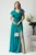 Rochie DY Fashion lunga eleganta din voal verde cu floare in talie si volan la bust