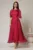 Rochie DY Fashion lunga magenta din voal cu fir lurex in clos cu accesoriu la bust