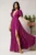 Rochie DY Fashion lunga magenta din voal in clos cu strasuri si tull la decolteu