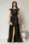 Rochie DY Fashion lunga neagra de seara din voal creponat si funda in talie