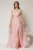 Rochie DY Fashion lunga roz de seara din voal creponat si funda in talie