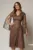 Rochie DY Fashion maro din dantela cu maneci lungi crapate si decolteu in V