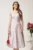 Rochie DY Fashion midi alba in clos cu floricele fucsia si volane la maneci