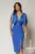 Rochie DY Fashion midi albastra cu croi conic si funde ample pe umeri