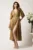 Rochie DY Fashion midi aurie din voal in clos cu tull la decolteu si crapatura pe picior