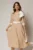 Rochie DY Fashion midi bej cu buline si funda ampla pe umar