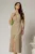 Rochie DY Fashion midi bej din in cu nasturi pe bust fara maneci