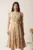 Rochie DY Fashion midi bej in clos cu imprimeuri albe si curea in talie