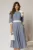 Rochie DY Fashion midi bleu cu buline si funda ampla pe umar