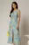 Rochie DY Fashion midi bleu cu imprimeuri din in cu nasturi pe bust fara maneci