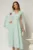 Rochie DY Fashion midi bleu cu maneci lungi crapate si aplicatii in talie