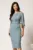 Rochie DY Fashion midi bleu din stofa conica cu pliuri pe bust si curea in talie