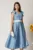Rochie DY Fashion midi bleu din stofa in clos cu buline si curea in talie