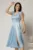 Rochie DY Fashion midi bleu din tafta cu pene la umeri