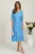 Rochie DY Fashion midi bleu din voal in clos cu pene la maneci si accesoriu in talie