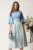 Rochie DY Fashion midi bleu in clos cu fusta din voal cu imprimeu