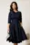 Rochie DY Fashion midi bleumarin din stofa in clos cu floare maxi la bust