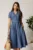 Rochie DY Fashion midi bleumarin din stofa subtire cu cordon si buzunare
