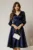 Rochie DY Fashion midi bleumarin din tafta cu maneci din voal cu lurex