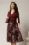 Rochie DY Fashion midi bordo cu decolteu petrecut si fusta din voal imprimat