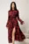 Rochie DY Fashion midi bordo cu imprimeu din tulle fin in clos cu crapatura pe picior