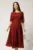 Rochie DY Fashion midi bordo din voal in clos cu fir lurex si accesoriu la decolteu