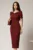 Rochie DY Fashion midi conica bordo cu guler ascutit si curea in talie