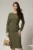 Rochie DY Fashion midi conica kaki office cu nervuri
