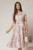 Rochie DY Fashion midi cu imprimeu lila in clos din triplu voal cu nasturi la bust si curea in talie
