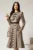 Rochie DY Fashion midi, cu imprimeu pepit maro si fundite pe bust