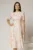 Rochie DY Fashion midi cu imprimeu roz in clos din triplu voal cu nasturi la bust si curea in talie