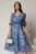 Rochie DY Fashion midi din organza cu imprimeuri albastre