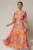 Rochie DY Fashion midi din organza cu imprimeuri corai si oranj