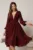 Rochie DY Fashion midi din voal bordo in clos cu perle si tull la decolteu