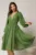 Rochie DY Fashion midi din voal verde in clos cu perle si tull la decolteu