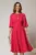 Rochie DY Fashion midi fucsia cu maneci evazate si funde pe bust